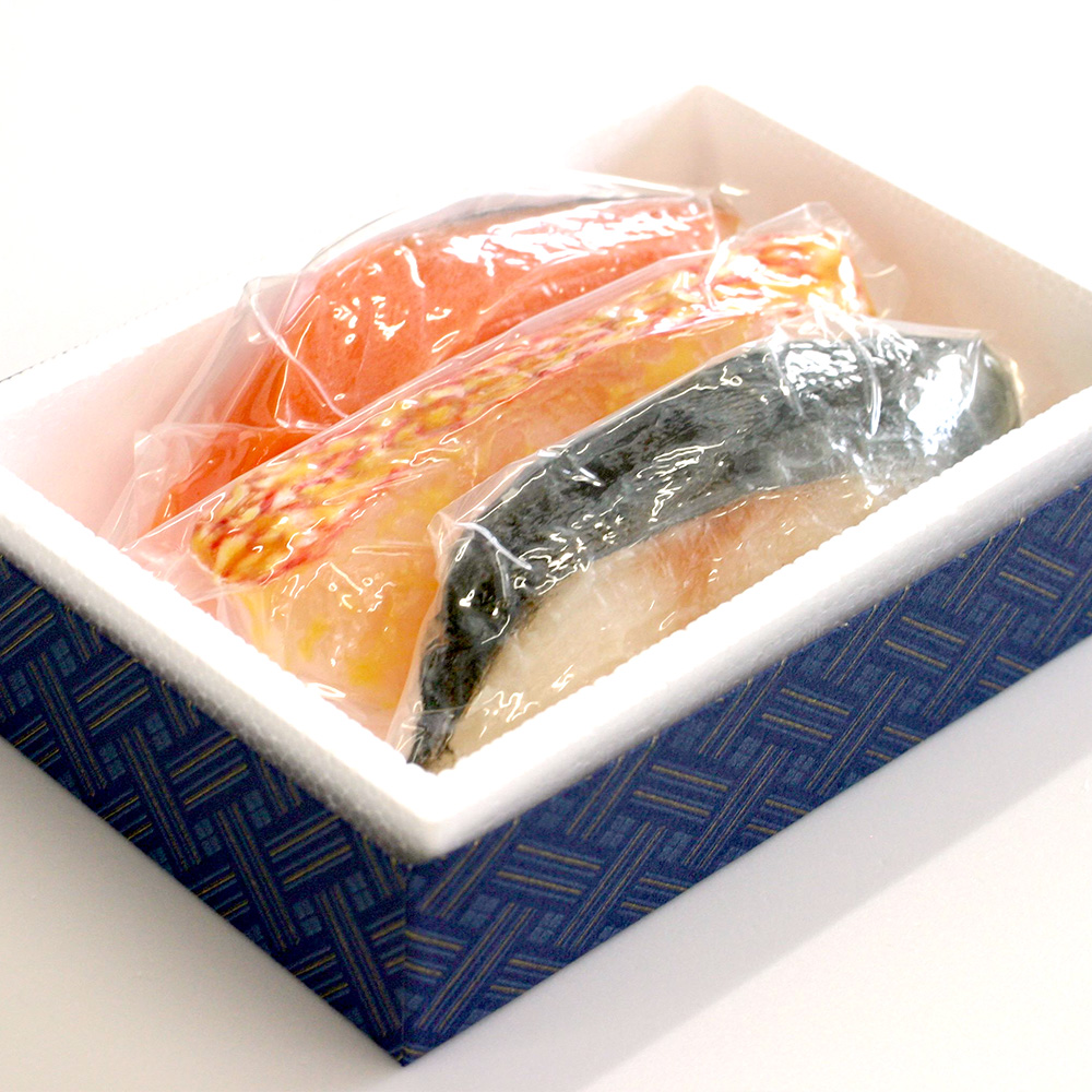 いわき海鮮魚漬 3種類入り（目抜風味漬、銀鱈西京漬、トラウトサーモン切身、各1切れ）